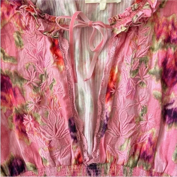 LoveShackFancy Pink Floral Tiered Midi Dress - Picture 12 of 15